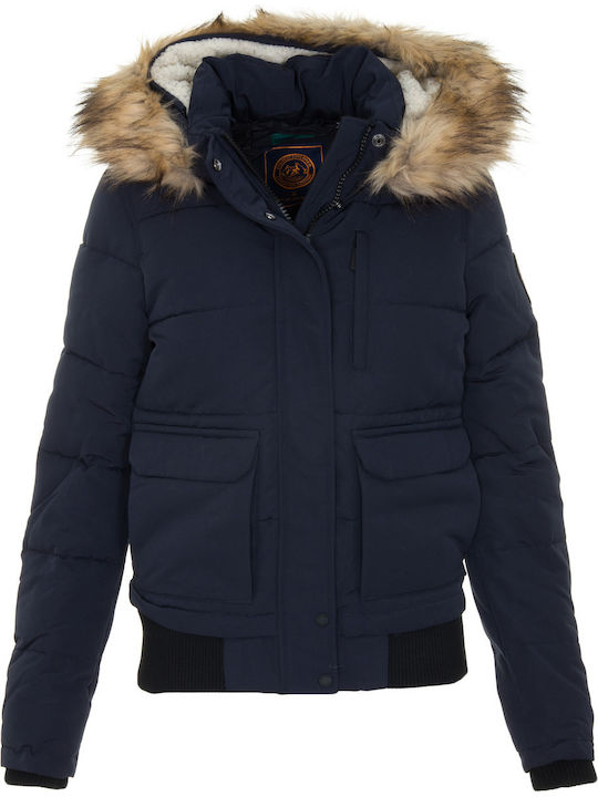 Everest Women's Short Puffer Jacket for Winter with Hood Navy Blue