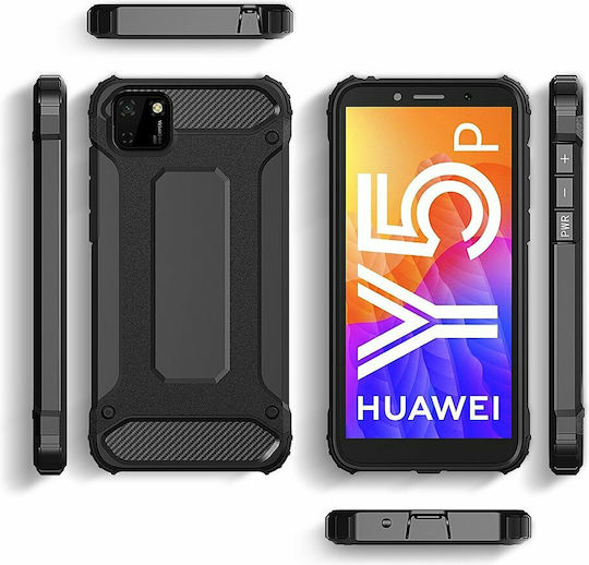 Hurtel Umschlag Rückseite Kunststoff Schwarz (Huawei Y5p)