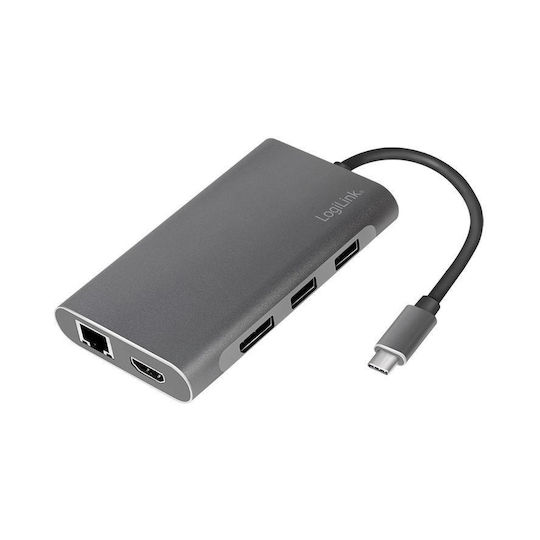 LogiLink USB-C Docking Station with HDMI/DisplayPort 4K PD Ethernet Silver (UA0382)