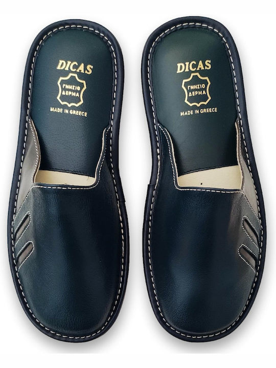 Dicas Men's Leather Slippers Blue