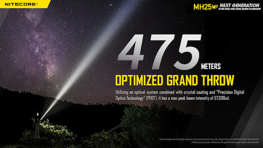 NiteCore Rechargeable Flashlight LED IP68 with Maximum Brightness 1300lm MH25V2 1 × 18650, 2 × CR123, 2 × RCR123 Black