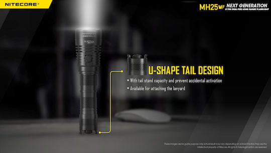 NiteCore Rechargeable Flashlight LED IP68 with Maximum Brightness 1300lm MH25V2 1 × 18650, 2 × CR123, 2 × RCR123 Black