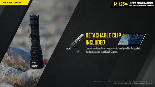 NiteCore Rechargeable Flashlight LED IP68 with Maximum Brightness 1300lm MH25V2 1 × 18650, 2 × CR123, 2 × RCR123 Black