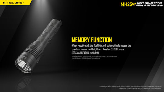 NiteCore Rechargeable Flashlight LED IP68 with Maximum Brightness 1300lm MH25V2 1 × 18650, 2 × CR123, 2 × RCR123 Black