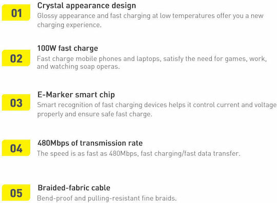 Baseus Crystal Shine Braided USB 2.0 Cable USB-C male - USB-C 100W PD Μπλε 2m CAJY000703