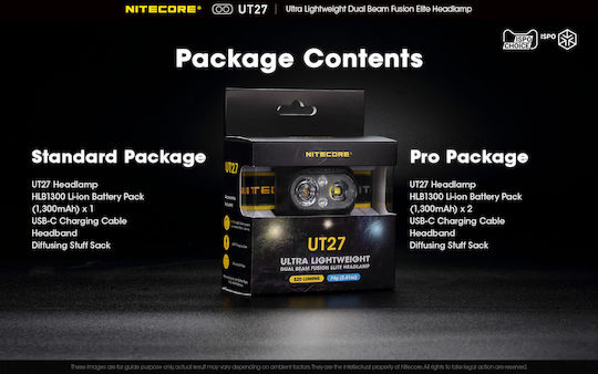 NiteCore Презареждащ се Челник LED IP66 с Максимална Яркост 520лм UT27 Pro 3 × AAA Черен