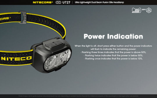 NiteCore Презареждащ се Челник LED IP66 с Максимална Яркост 520лм UT27 Pro 3 × AAA Черен