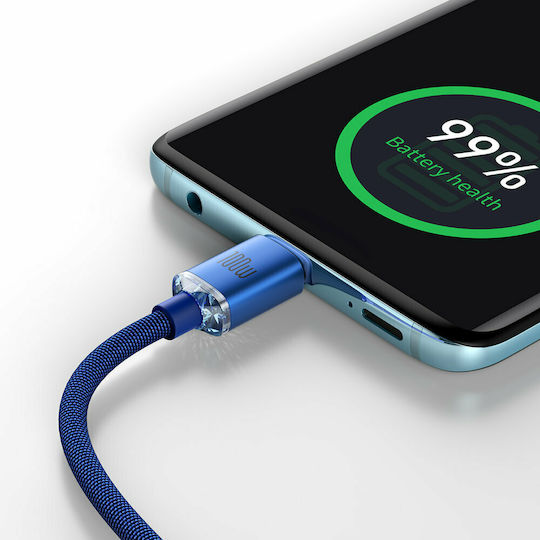 Baseus Crystal Shine Braided USB 2.0 Cable USB-C Male - USB-C 100W PD Blue 1.2m CAJY000603