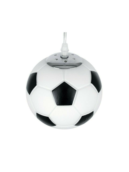 GloboStar Football Μονόφωτο Παιδικό Φωτιστικό Κρεμαστό από Γυαλί με Υποδοχή E27 Μαύρο/Λευκό 15x18cm