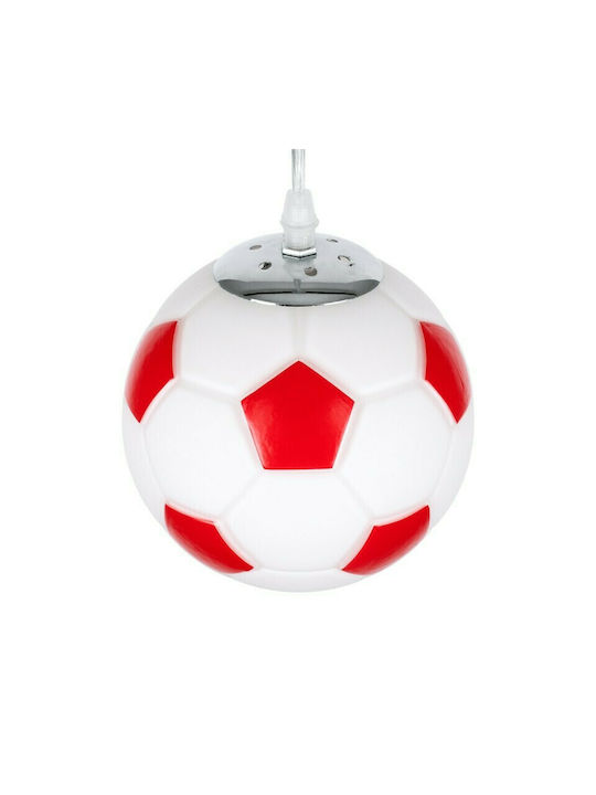 GloboStar Kids Glass Single Ceiling Light E27 Football White/Red 15x18cm