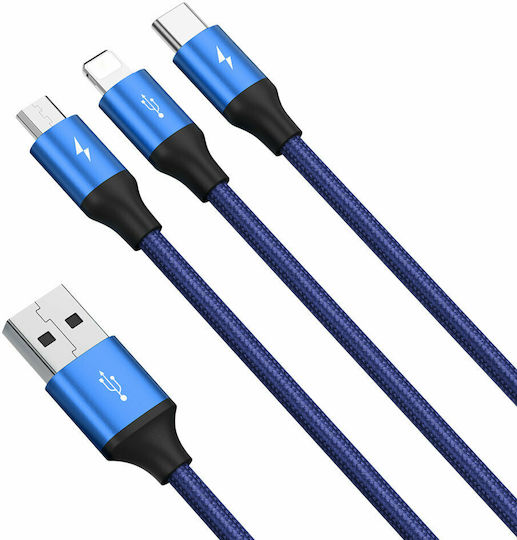 Baseus Rapid 3in1 Braided USB to Lightning / Type-C / micro USB 1.2m 5A Cable Blue (CAJS000003)