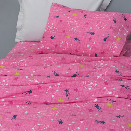 Palamaiki Comet Set Kids Duvet Cover Single with Pillowcase Cotton Fuchsia 170x250cm