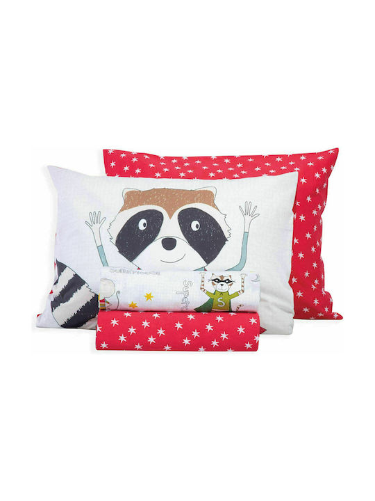 Nef-Nef Homeware Super Animals Σετ Παιδική Παπλωματοθήκη Μονή με Μαξιλαροθήκη Βαμβακερή White Red 160x240εκ.