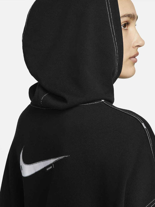 Nike Μακρύ Γυναικείο Φούτερ με Κουκούλα Μαύρο