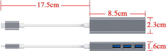 Onten Onten 3 Port USB 3.0 Hub with USB-C Connection Ethernet Silver