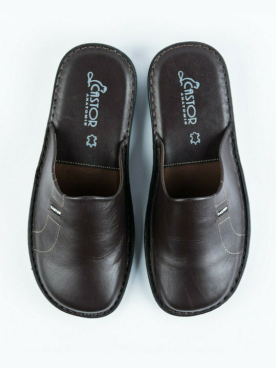 Castor Anatomic Men's Leather Slippers Brown