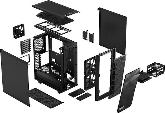 Fractal Design Meshify 2 Compact Dark Tempered Glass Gaming Midi Tower Κουτί Υπολογιστή με Πλαϊνό Παράθυρο Μαύρο