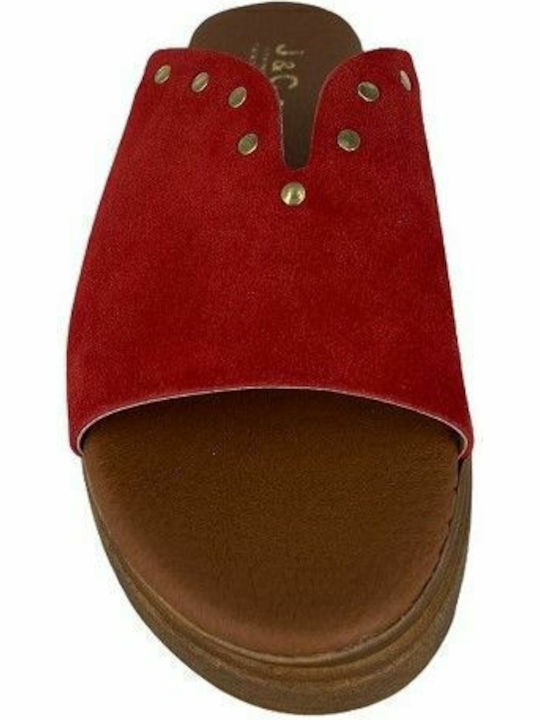 Leder Flache Sandalen für Damen in Rot Farbe