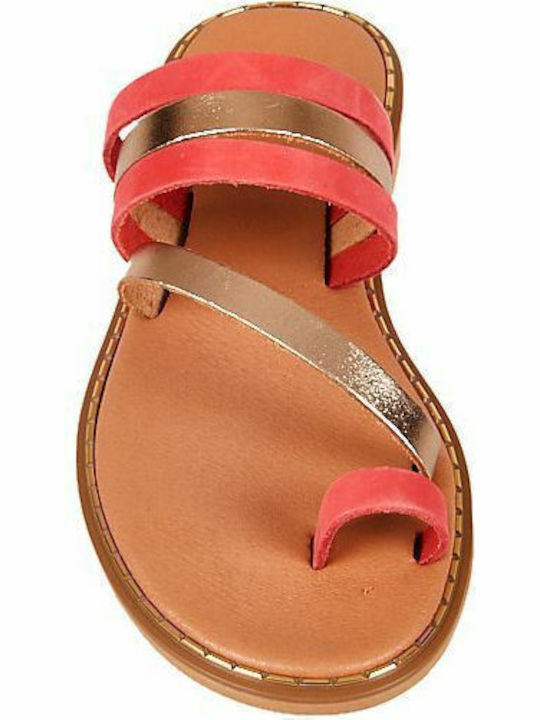 Leather Women's Flat Sandals in Red Color