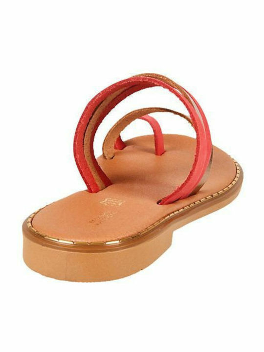 Leather Women's Flat Sandals in Red Color