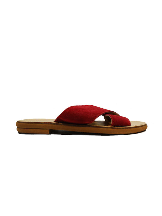 Women's leather sandals in red suede color