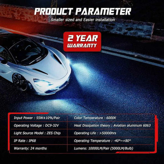 NovSight Λάμπες Αυτοκινήτου N30S H4 LED 6000K Ψυχρό Λευκό 12-24V 55W 2τμχ