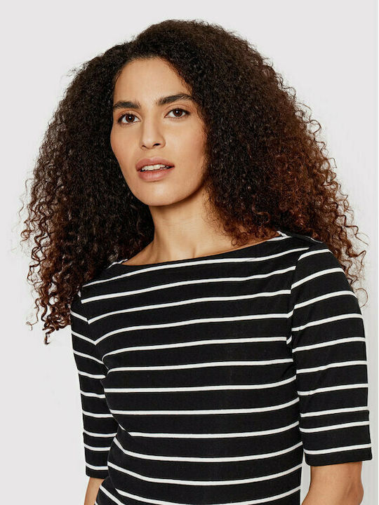 Bluza Damă Mâneci Scurte Cu Dungi Neagră