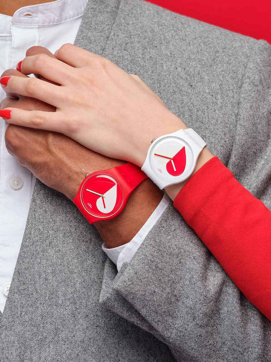 Swatch Half <3 Red Γυναικείο Ρολόι 41mm Μπαταρίας με Λευκό Καουτσούκ Λουράκι
