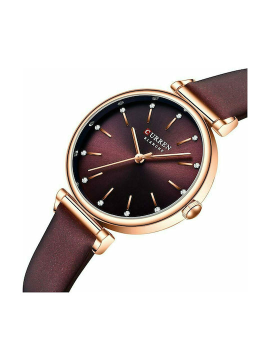 Curren Watch with Burgundy Leather Strap