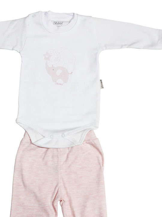 Baby set white-pink with elephant for girls (0-6 months)