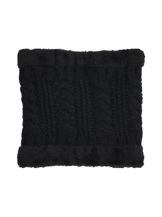 Damen-Rollkragenschal Strickschal Halswärmer Schwarz mit Pelzbesatz