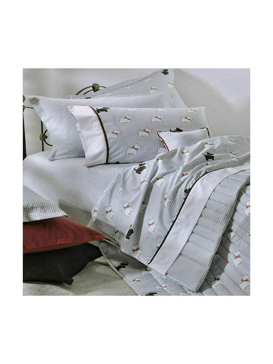 Down Town Home Σετ Σεντόνια Μονά Βαμβακερά Sateen Dog Γκρι 175x255cm 3τμχ