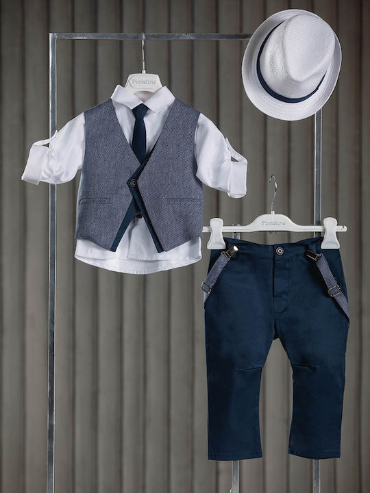 Piccolino Βαπτιστικό Κοστούμι με Γιλέκο για Αγόρι Silvio Navy 6τμχ