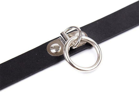 Fetish Addict Adjustable Collar with Hoop Κολάρο 43cm σε Μαύρο Χρώμα