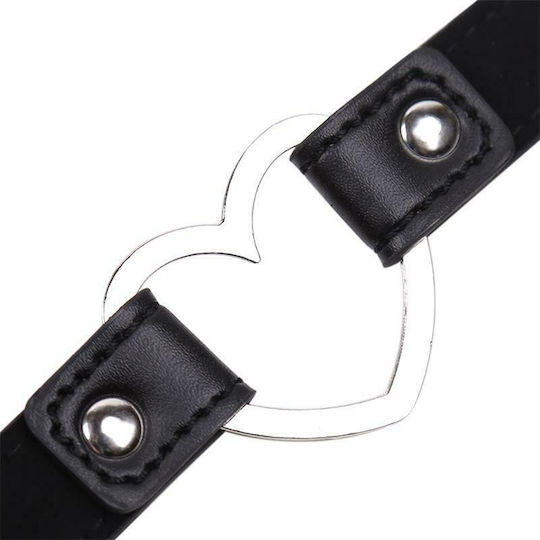Fetish Addict Adjustable Collar with Heart Shaped Hoop Κολάρο 41.5cm σε Μαύρο Χρώμα