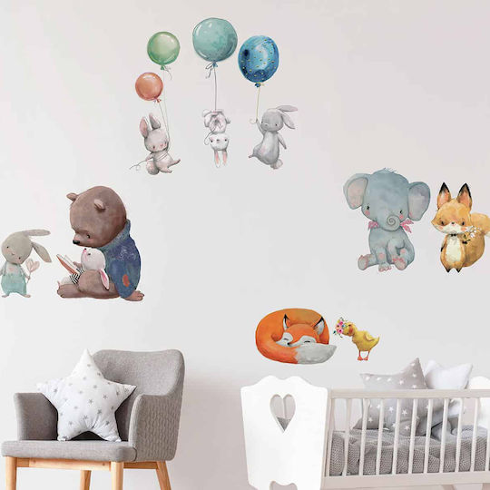 Ango Autocolant Decorativ Pentru Perete Copii Watercolour Animale XL 100cm 9 Bucăți