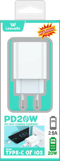 Leewello Charger Without Cable with USB-C Port 20W Power Delivery Whites (CDQ-093)