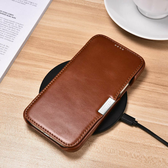iCarer Side-Open Genuine Leather Book Δερμάτινο / Δερματίνης Καφέ (iPhone 12 mini)