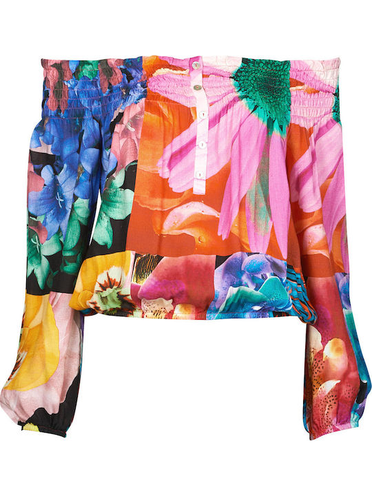 M. Christian Lacroix Γυναικείο Καλοκαιρινό Crop Top Off-Shoulder Μακρυμάνικο Floral Πολύχρωμο