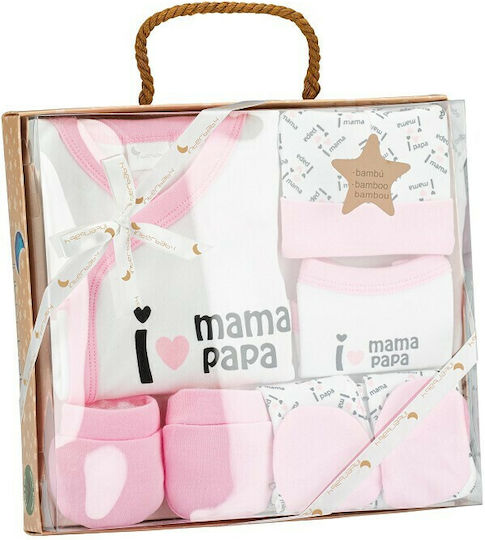 Interbaby Σετ Ρούχων Νεογέννητου I Love Mama Papa για Κορίτσι για 0-6 μηνών 4τμχ