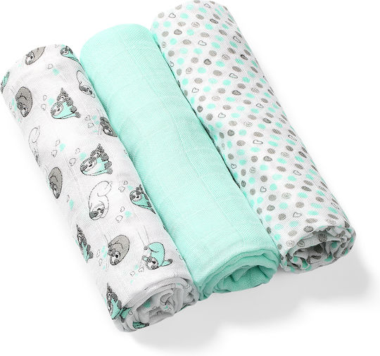 Babyono Babyono Μουσελίνα Πάνες Αγκαλιάς Πράσινη 70x70εκ. 3τμχ