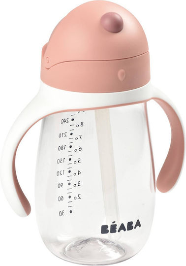 Beaba Baby Cup with Handles and Straw made of Plastic Pink 300ml for 8m+m+