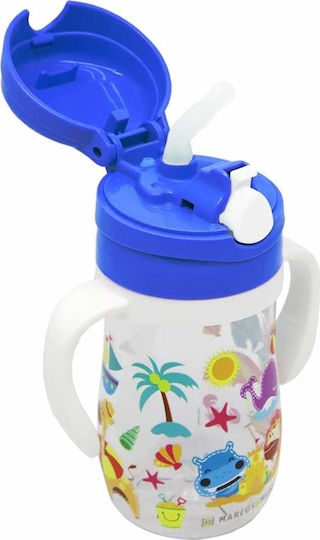 Marcus & Marcus Baby Cup with Handles and Straw Tritan made of Plastic Blue 300ml for 12m+m+