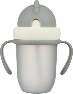 Canpol Babies Flip-top Toddler Silicone Cup with Handles and Straw 210ml for 9m+ Gray