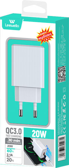 Leewello Charger Without Cable with USB-A Port 20W Quick Charge 3.0 Whites (CDQ-064)