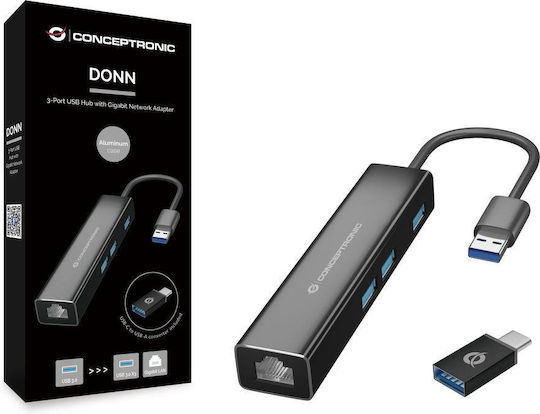 Conceptronic Hub USB 3 Porturi USB 3.0 Cu Conectare USB-A / USB-C