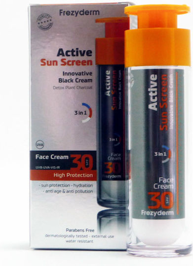 Frezyderm Active Sun Screen Innovative Black Αδιάβροχη Αντηλιακή Κρέμα Προσώπου SPF30 50ml
