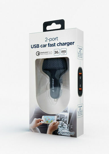 Lamtech Car Charger 36W with Ports: 2xUSB Black Color