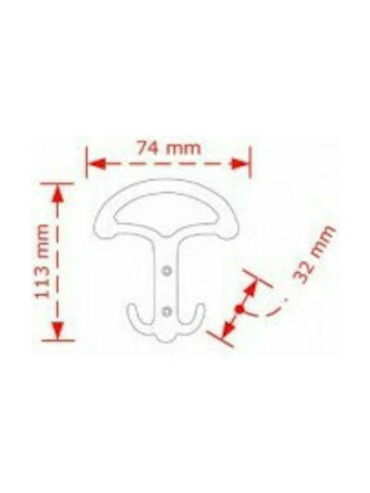 Viobrass Κρεμάστρα Τοίχου Μεταλλική 2 Θέσεων Inox Matt 7.4x3.2x11.3cm