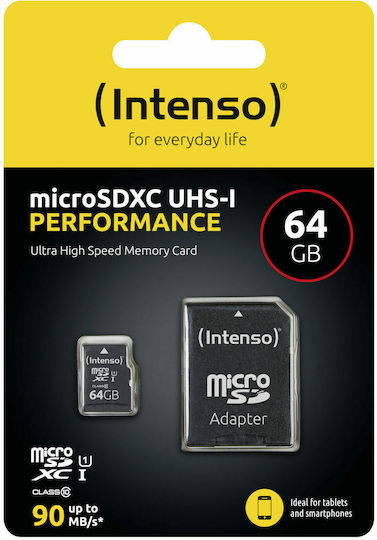 Intenso Performance R90 microSDXC 64GB U1 UHS-I 90MB/s mit Adapter
